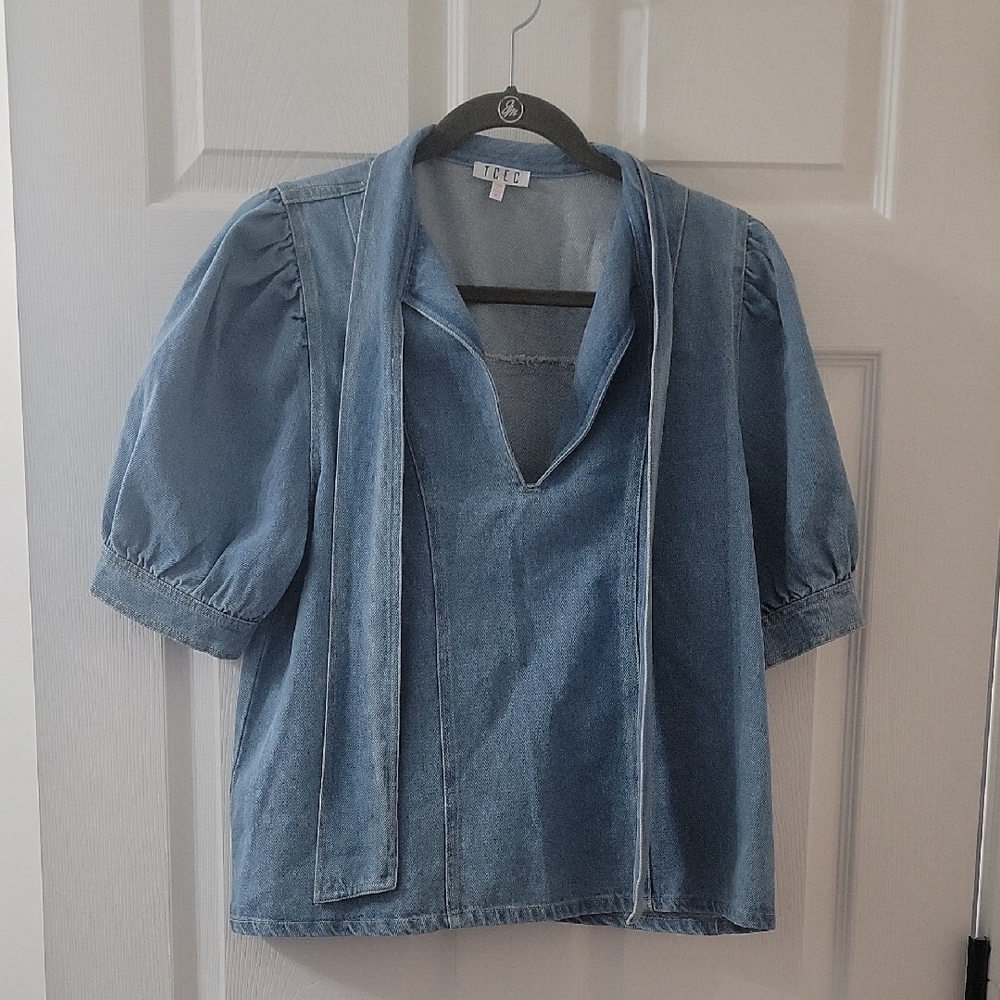 TCEC Blue Denim Blouse with Scarf Detail